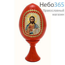  Яйцо пасхальное деревянное на подставке, с иконой, красное, высотой 7 см (без учета подставки) РРР, фото 2 