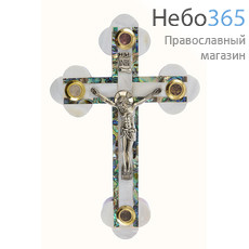  Крест деревянный Иерусалимский из оливы, с перламутром, с металлическим распятием, с 4 вставками, высотой 22,5 см, фото 2 