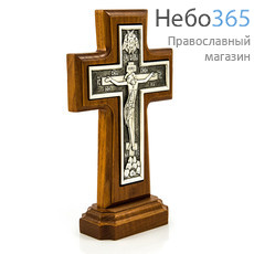  Крест деревянный 17119, с вклейкой из гальваники, на подставке, с посеребрением, ясень, фото 2 