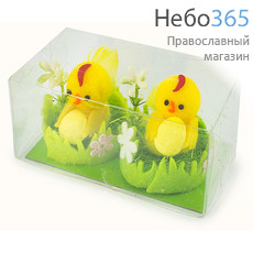  Сувенир пасхальный набор "Цыплята в гнезде", синтетические, высотой 5,5 см (цена за набор из 2 шт.), 36607/36608, фото 2 