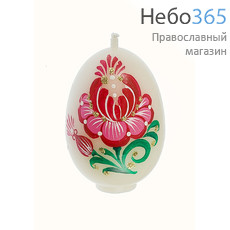  Свеча парафиновая пасхальная, "Яйцо белое с цветами", высотой 6,5 см (в коробе - 30 шт.), 3-25, фото 2 