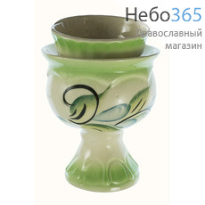  Лампада настольная керамическая "Кубок" со стаканом, средняя, с белой эмалью и цветной росписью, высотой 10,5 см, фото 4 