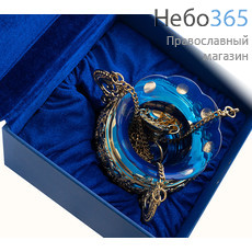  Лампада подвесная латунная № 2, с позолотой, с голубой вставкой, в коробке, 2.7.0345лп (6060285), фото 2 