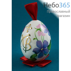  Яйцо пасхальное фарфоровое подвесное белое, с деколью, золотом, с бантом, высотой 7,5 см, фото 4 