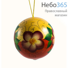  Сувенир рождественский деревянный, ёлочный шар, средний, "Цветы", с цветной росписью, диаметром 7 см, 20060, фото 3 