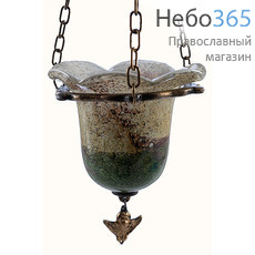  Лампада подвесная "Кольцо", греческая, с цветным стаканом ручной работы, конусной формы, различного цвета, в ассортименте Вид 1К, фото 1 