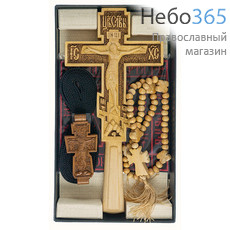  Набор постригальный из резного постригального креста, резного параманного креста и парамана, шнура и кипарисовых четок на 50, фото 1 