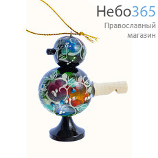  Сувенир рождественский деревянный, "Птичка - свистулька" - елочная игрушка, с росписью "Цветы", высотой 7,5 см, в ассортименте цвет: чёрный, фото 1 