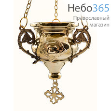  Лампада подвесная латунная с чеканкой, со стаканом, c Херувимом, 9S237B, фото 1 