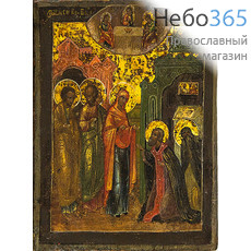  Явление Божией Матери преподобному Сергию Радонежскому. Икона писаная 9х11 см, писаная на золоте, частичная реставрация, 19 век (Кж), фото 1 
