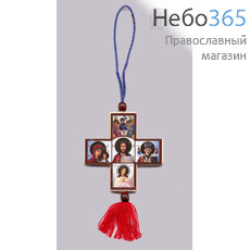  Крест деревянный (Нк) 7х7, пять икон, подвесной, на присоске (уп.10 шт.), фото 1 