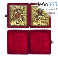  Складень бархатный 14х8 см с иконами в ризах: Спаситель, Казанская икона Божией Матери (6х7 см), венчальная пара (Ж), фото 1 