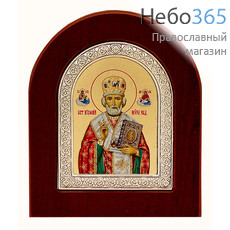  Икона в ризе EK302=ХА 9х10, святитель Николай Чудотворец, шелкография, на деревянной основе., фото 1 