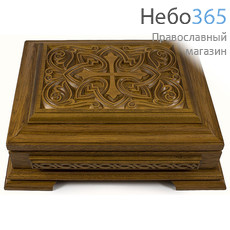  Мощевик - ковчег деревянный резной, из дуба и сосны, с резными деталями из липы, 33,5 х 27 х 14 см, фото 1 