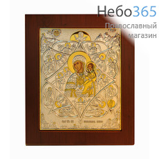  Неопалимая Купина икона Божией Матери, 21х24 см. Икона в посеребренной и позолоченной ризе, шелкография, на деревянной основе (EK12-XAG) (Ж), фото 1 