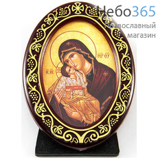 Иверская икона Божией Матери. Икона на пластмассе 6х8 см, овальная, на подставке (№52) (Нпл), фото 1 
