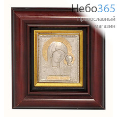  Икона в раме 12х13, Божией Матери Казанская, гальванопластика, посеребрение и позолота, деревянный багет., фото 1 