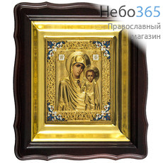  Икона в киоте (Груш) 11х13 (с киотом 20х23), Божией Матери Казанская, полиграфия, в ризе, цветная эмаль, фигурный киот, фото 1 