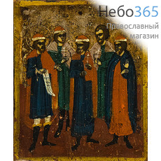 Глеб, Андрей, благоверные князья  и мученик Артемий. Икона писаная (Кж)  5,5х6,5, писаная на серебре, 19 век, фото 1 