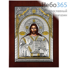  Спаситель. Икона 24х31, на деревянной основе, в посеребренной и позолоченной ризе с византийским орнаментом, с подставкой (Нпл), фото 1 