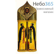  Икона на дереве "Петр и Феврония" 13х34, 2 иконы, верх куполообразный с иконой Спасителя., фото 1 
