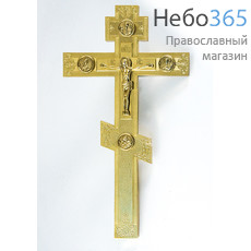 Крест напрестольный из латуни, с накладным распятием, восьмиконечный, с гравировкой, высотой 31,5 см, № 25, фото 1 