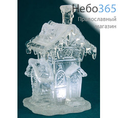  Сувенир рождественский Домик. Снежная изба, из пластика, с подсветкой, высотой 17 см, АК7652., фото 1 