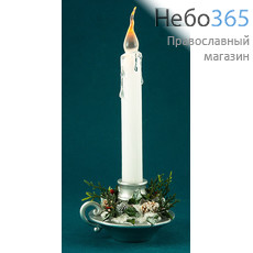  Сувенир рождественский Свеча горящая, из пластика и полистоуна, с подсветкой, высотой 25,5 см, АК7768., фото 1 