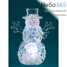  Сувенир рождественский Снеговик, из пластика, с подсветкой, высотой 10,2 см, АК8240., фото 1 