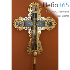  Крест запрестольный металлический, из латуни, малый, с литографией и камнями, 2 а, б, двусторонний., фото 1 