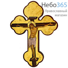  Крест с Распятием 18,5х26,5х2,3 см. Деревянная основа, ручная позолота, фигурная форма креста (Нпл) (B 53), фото 1 