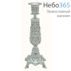  Подсвечник напрестольный металлический, белый, резной, ажурный, с акриловыми камнями и стразами, высотой 23 см, 15413., фото 1 