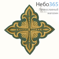 Крест  зеленый с золотом стихарный "Сеточка" 16 х16 см, фото 1 