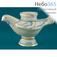  Лампада настольная керамическая "Голубка", с белой глазурью, с цветной росписью, с золотом, с керамическим стаканом, высотой 9,3 см, ЛНГ0Б0Ц03, фото 1 