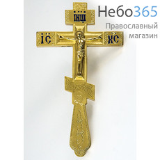  Крест напрестольный из латуни, с накладным распятием, восьмиконечный, с гравировкой и эмалью, высотой 26 см, № 8, фото 1 