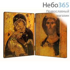  Складень деревянный 18х14, двойной средний: Господь Вседержитель, Владимирская икона Божией Матери ,, фото 1 
