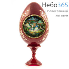  Яйцо пасхальное деревянное на цельной подставке, высотой 13,5 см, с литографией в нише, в ассортименте, ЦБ-187, фото 1 