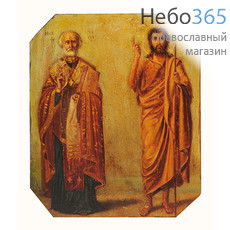  Икона писаная 14,5х17,5, Святитель Николай Чудотворец и Иоанн Креститель, 19 век, фото 1 