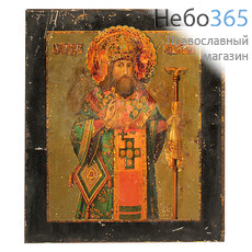  Феодосий Черниговский, святитель. Икона на дереве 11х13,5, печать на жести, 19 век, лик - новое письмо, фото 1 