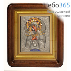  Икона в киоте 14х17, Божией Матери Семистрельная, полиграфия,  в ризе, цветная эмаль, фото 1 