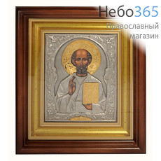  Икона в киоте 17х21, святитель Николай Чудотворец, полиграфия, в  ризе, фигурный  киот, фото 1 