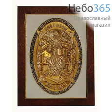  Икона металлическая (Крп) 6,5х9,5, Спас в Силах,  в деревянной основе 8,5х11 на эмали, фото 1 