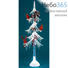  Сувенир рождественский Елка с птичками, из пластика и полистоуна, с подсветкой, высотой 31,8 см, АК8119., фото 1 