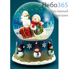  Сувенир рождественский Снеговики в шаре, из полистоуна, с музыкой, в ассортименте, высотой 14,5 см, NX 26551., фото 1 