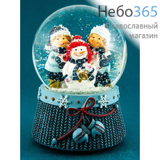  Сувенир рождественский Снеговики в шаре, из полистоуна, с музыкой, высотой 14,8 см, NX 26569., фото 1 