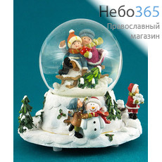  Сувенир рождественский Дети, в шаре, из полистоуна, музыкальный, высотой 14,5 см, NX 26729., фото 1 