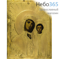 Казанская икона Божией Матери. Икона писаная (Кж) 14х18, риза, 19 век, фото 1 