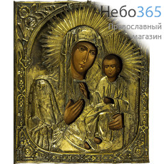  Смоленская икона Божией Матери. Икона писаная (Фр) 27х31, оклад латунь, новое письмо на старой доске, риза 19 век, фото 1 