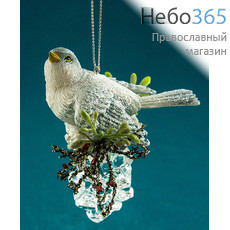  Сувенир рождественский Птичка на шишке, из полистоуна и пластика, высотой 11 см, АК7525, фото 1 