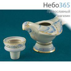  Лампада настольная керамическая "Голубка", с белой глазурью, с цветной росписью, с золотом, с керамическим стаканом, высотой 9,3 см, ЛНГ0Б0Ц03, фото 2 